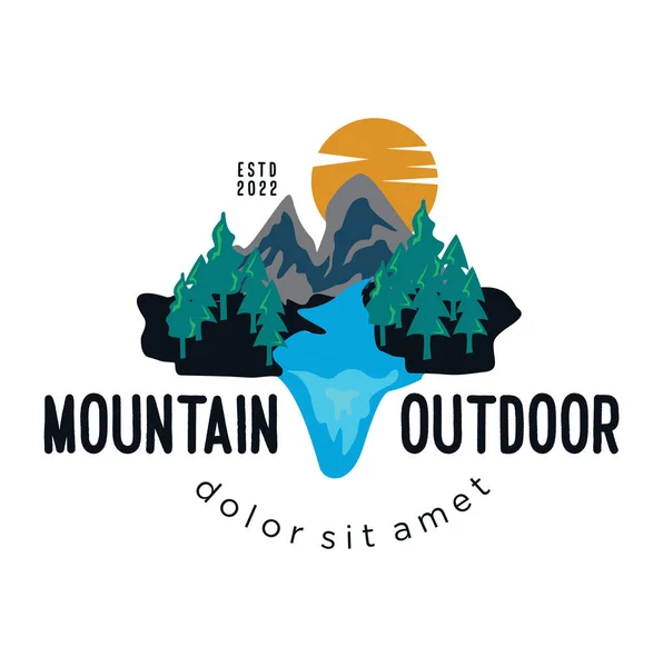 Godło Logo Góry Przygoda Sosna Natura Las Projekt Turystyka Odkrywania — Wektor stockowy