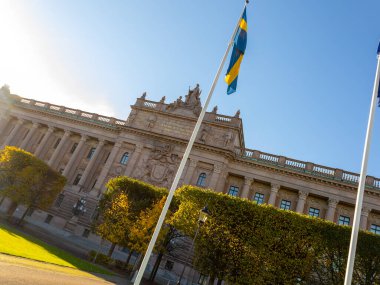 Stockholm, İsveç - 22 Ekim 2021 Stockholm 'deki İsveç Reichstag Binası (Riksdag)