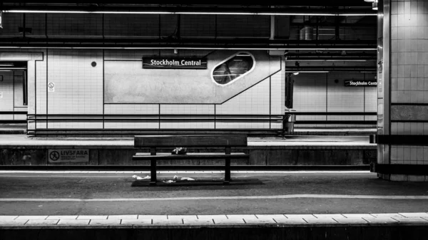 Stockholm Suède Octobre 2021 Vue Banc Vide Sur Une Plate — Photo