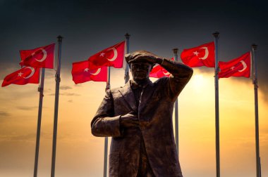 Marmaris, Turkey - May 01, 2022 - Monument to Ataturk in the center of the resort town of Turkey Marmaris