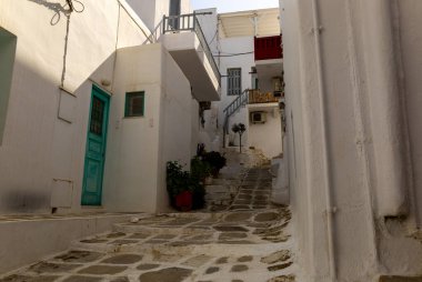 Mykonos, Greece - May 3, 2022 - Inside the old town of Mykonos on the Greek island of the same name, Mykonos