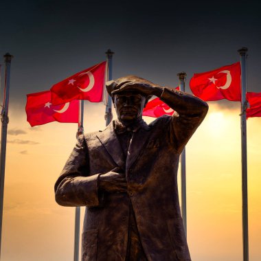 Marmaris, Turkey - May 01, 2022 - Monument to Ataturk in the center of the resort town of Turkey Marmaris