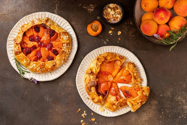 Apricot Raspberry Galette Pie Cake Almond Summer Food — Stock Photo, Image