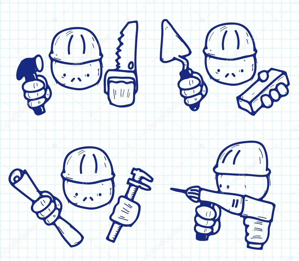Vector sketch of builders with professional tool