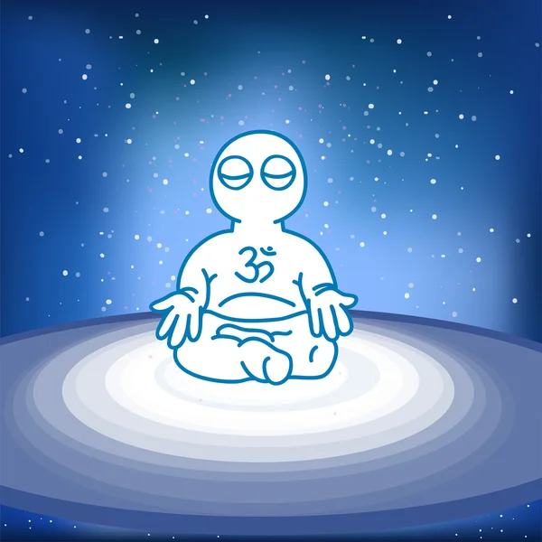 Illustration of meditating person in space — Stock Vector