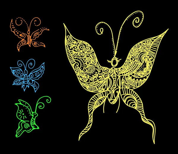 Mariposas en estilo tatuaje — Vector de stock