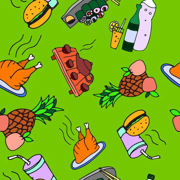 Patrón inconsútil de alimentos y bebidas — Vector de stock