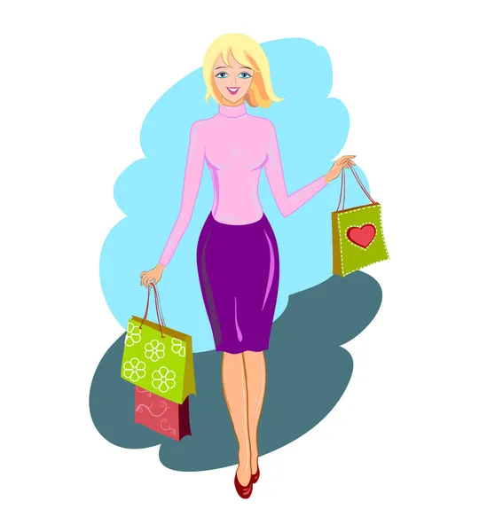 Happy shopping woman — Stock Vector