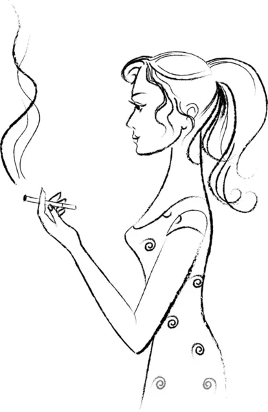 Ragazza fuma — Vettoriale Stock