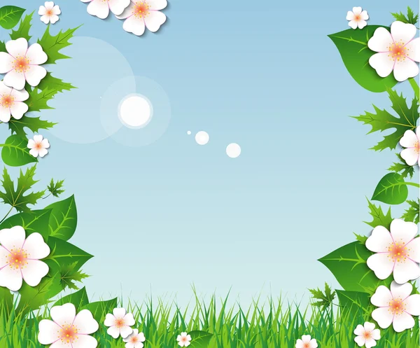 Spring grass, leaves and flowers — Stock Vector