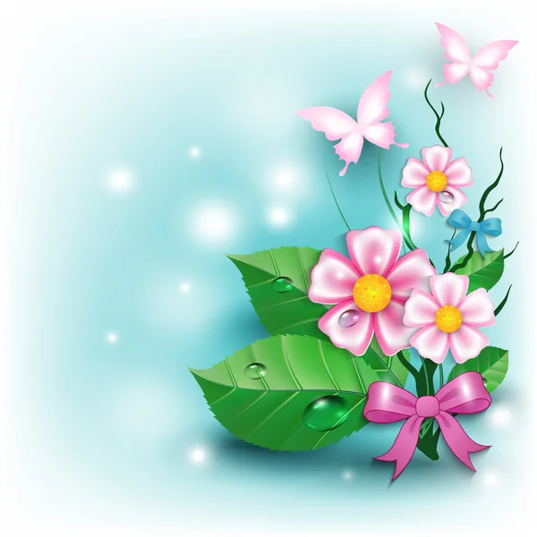 Krásné pozadí s květinami a motýli — Stockový vektor