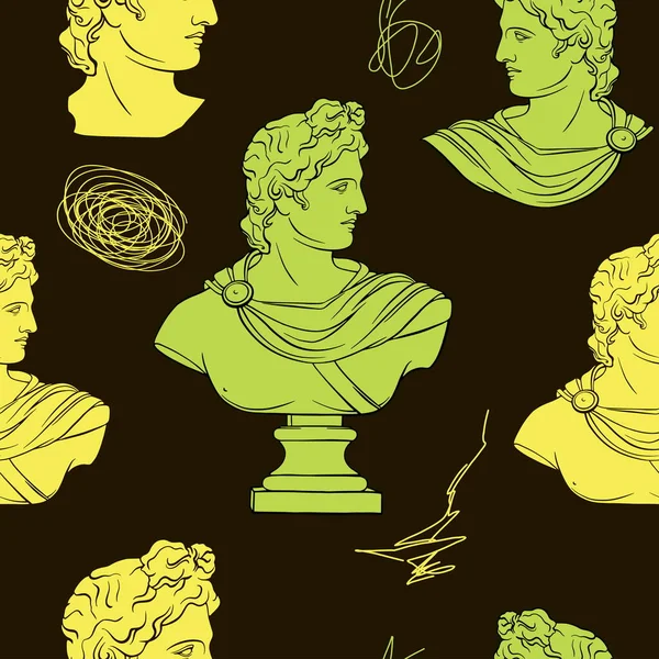 Apollo Geometric Plaster Head Statue Minimalistic Bright Color Collage Creative — Stock Vector