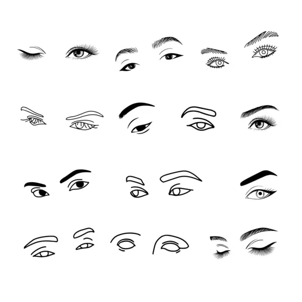 Female Woman Eyes Brows Image Collection Set Fashion Girl Design — Wektor stockowy