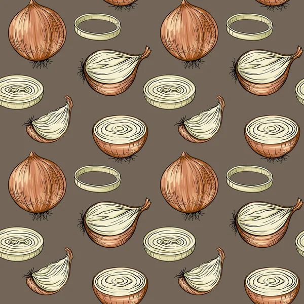 Brown Yellow Onions Whole Peeled Half Onion Rings Slices Fresh — Wektor stockowy