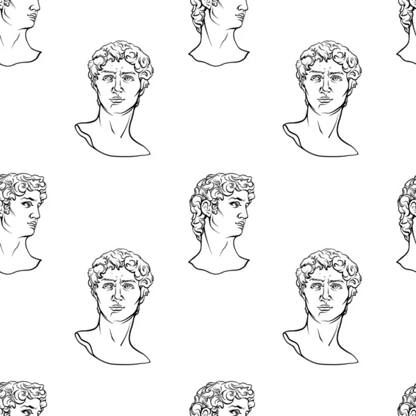 Antique Ancient Greek Statue Man Seamless Pattern Trendy Modern Vector — Archivo Imágenes Vectoriales