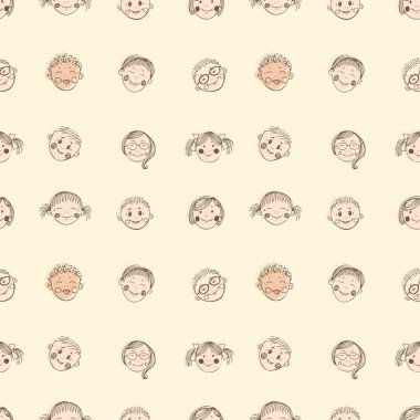 pattern with different child faces smile school young