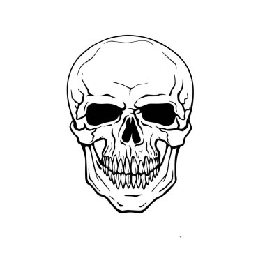 Human evil skull, Jolly Roger logo template. death t-shirt design. Poison icon illustration. Pirate insignia concept