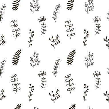 Floral simple minimalist seamless graphic design, line drawing. Abstract flowers are drawn. Seamless pattern with white background