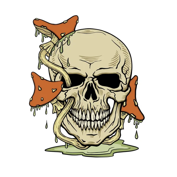 Tête Crâne Champignon Crâne Vecteur Avec Champignons Sur Tête Isolé — Image vectorielle
