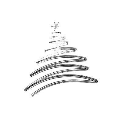 El çizimi Noel ağacı beyaz arka planda izole edilmiş. Mürekkep vektör çizimi. Soyut vektör çizgisi. Modern fırça hat sanatı.