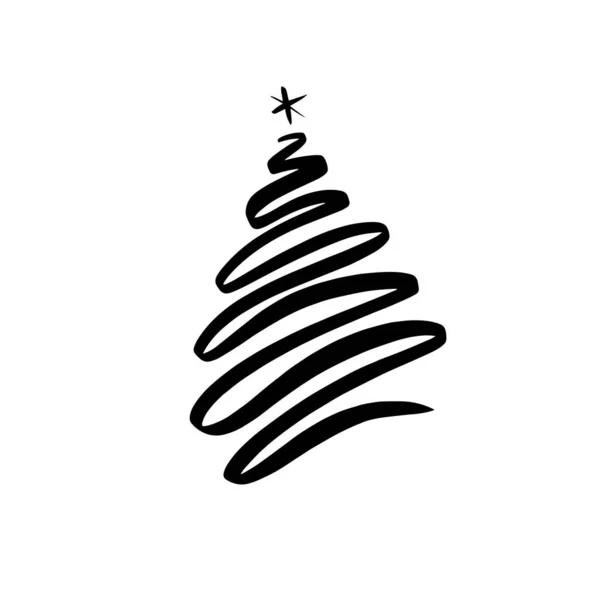 Handgezeichneter Weihnachtsbaum Isoliert Auf Weißem Hintergrund Tintenvektorillustration Abstrakte Vektorlinie Moderne — Stockvektor