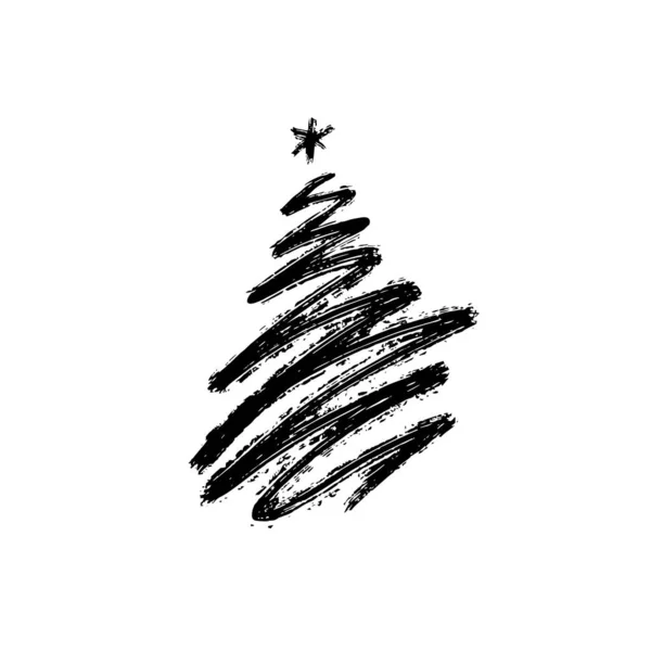 Handgezeichneter Weihnachtsbaum Isoliert Auf Weißem Hintergrund Tintenvektorillustration Abstrakte Vektorlinie Moderne — Stockvektor
