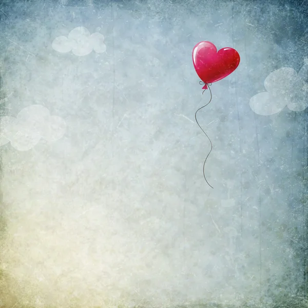 Grunge-Hintergrund mit Herzballon — Stockfoto