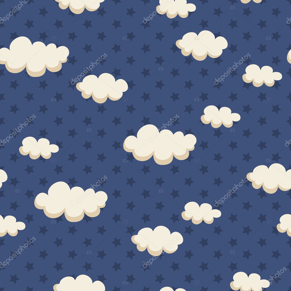 Seamless pattern with clouds and stars