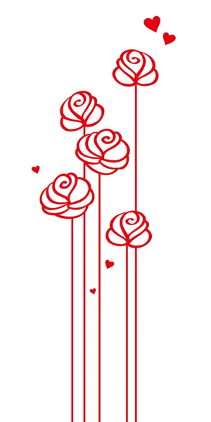 Tarjeta de felicitación con rosas y corazones — Vector de stock