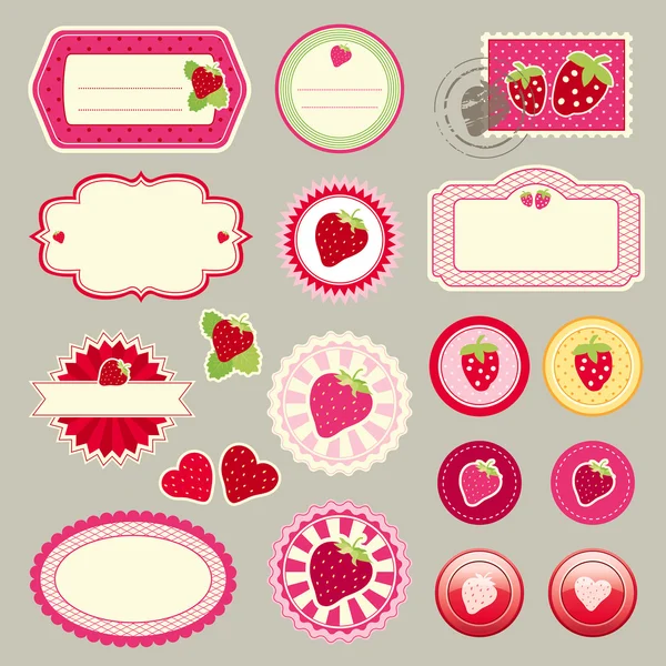Cute elements with strawberries — Stock Vector