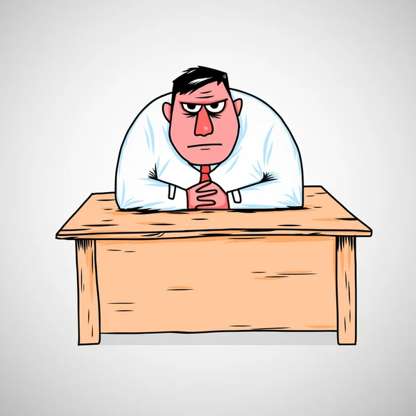 Angry boss is sitting at the table. — Stock Vector