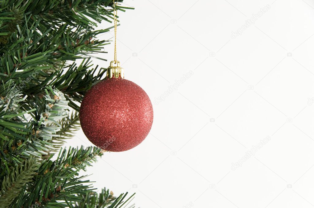 Christmas Tree and Ornament on White Background