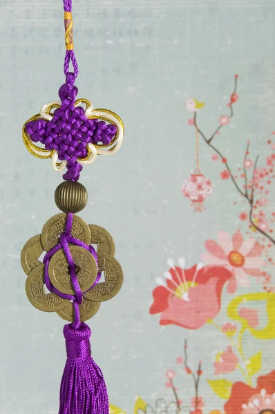 Chinese Hanging Decoration on Lotus Flower Background — Stock Photo, Image