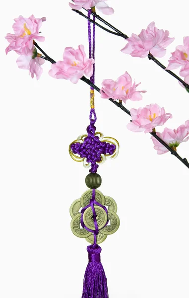 Blossom Tree and Chinese New Year Hanging Decoration — Stock Photo, Image