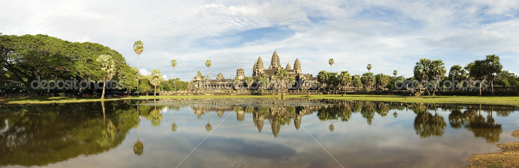 Bayon Temple with pool reflection, Angkor Wat, Cambodia