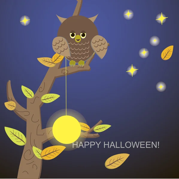 Owl tree with the moon and stars — Stock Vector