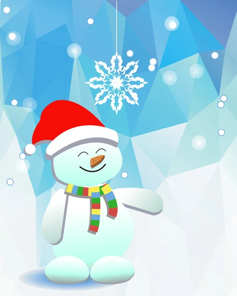 Snowman and a snowflake on the background of blue sky — Stock Vector