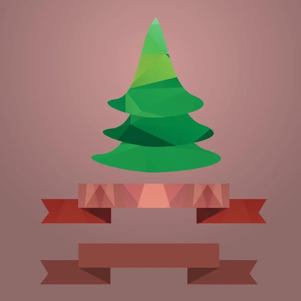 .Christmas tree ribbon retro color coral — Stock Vector