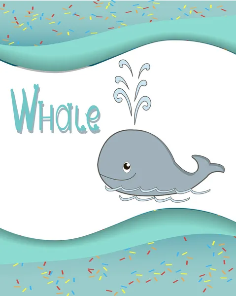 Alfabet zwierząt wieloryb z kolorowym tle — Wektor stockowy