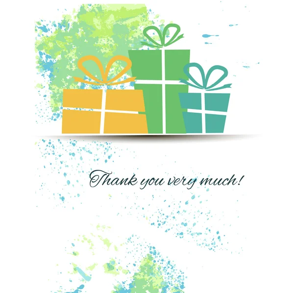 Postcard with gifts and gratitude on a watercolor background — Stock Vector