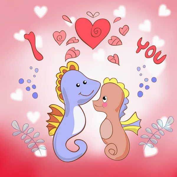 Liebhaber Seepferdchen-Grußkarte zum Valentinstag — Stockvektor
