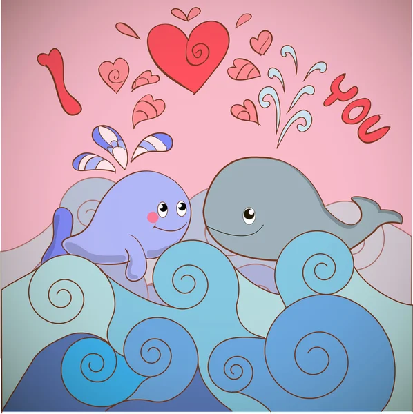 Los amantes de las ballenas en una tarjeta para el día de San Valentín — Vector de stock