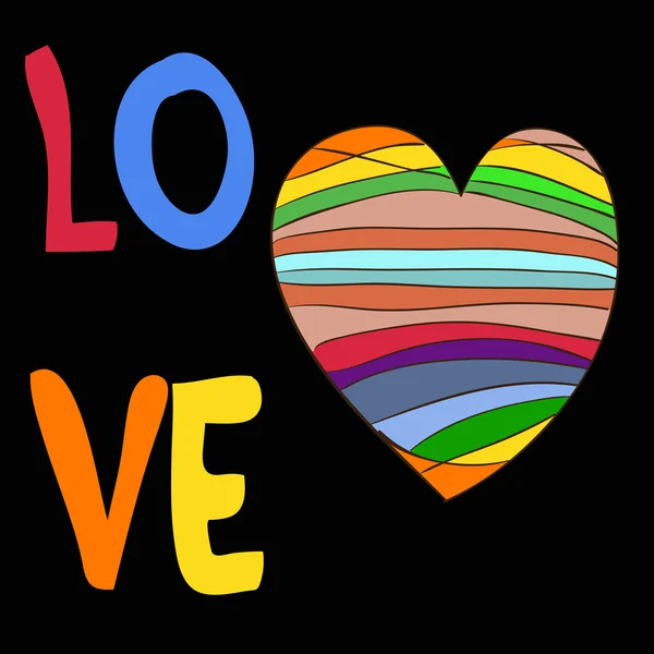 Regenboog hart met de inscriptie liefde — Stockvector