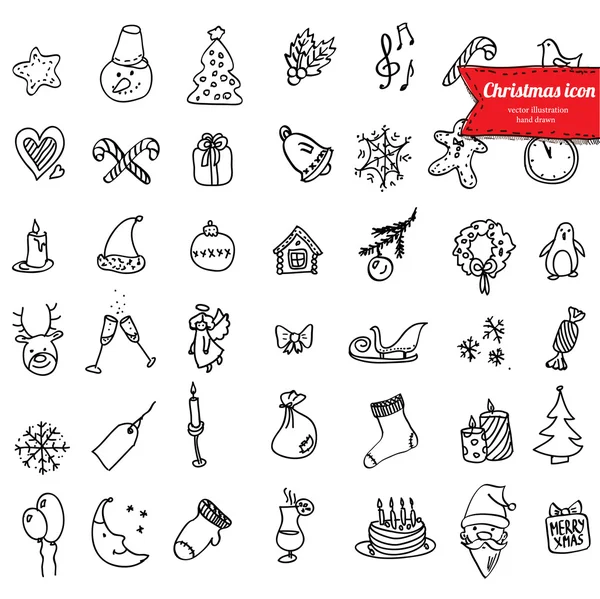 Kerst iconen, sketch tekening voor uw ontwerp — Stockvector