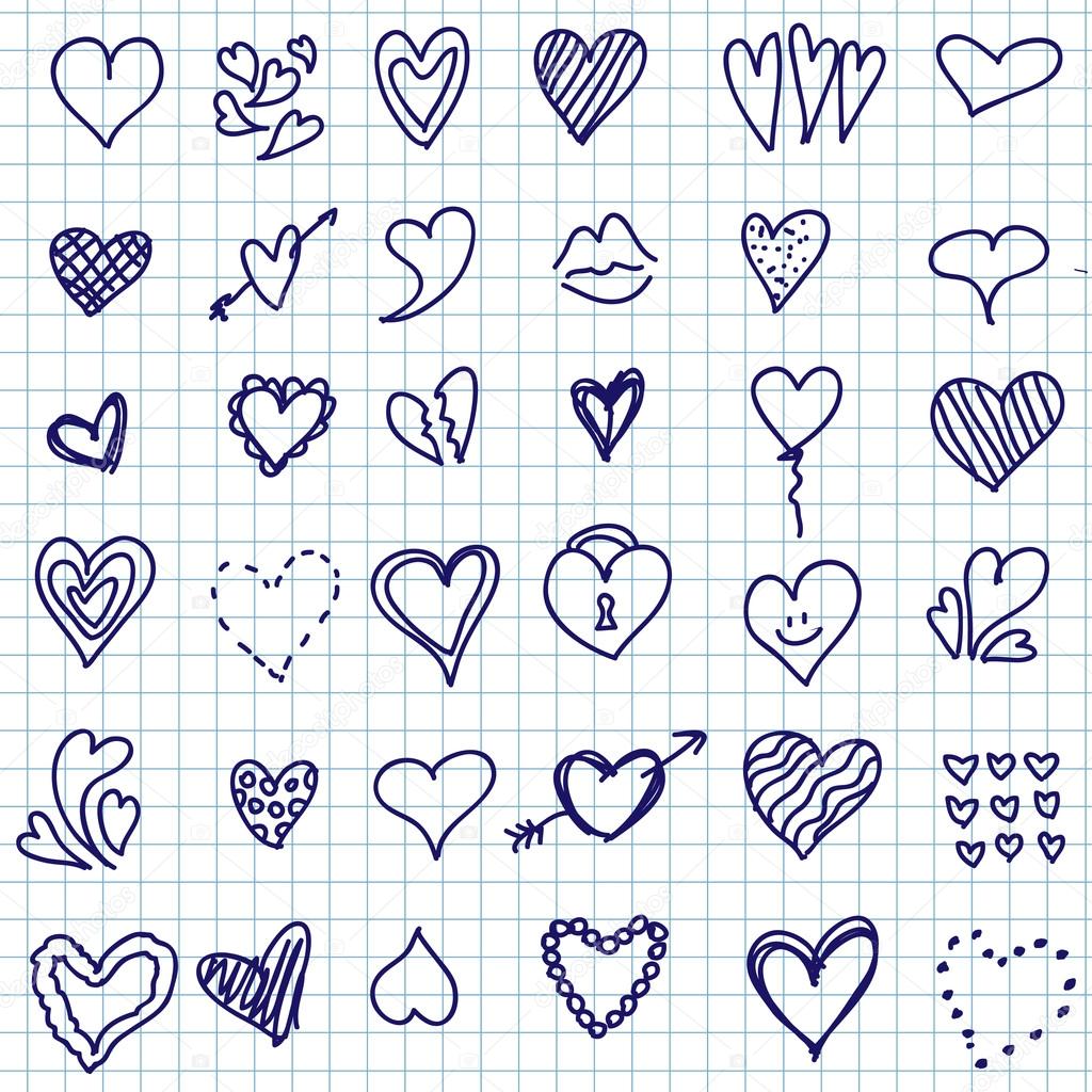 Heart doodle set