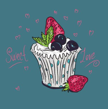 Cupcake with strawberries clipart