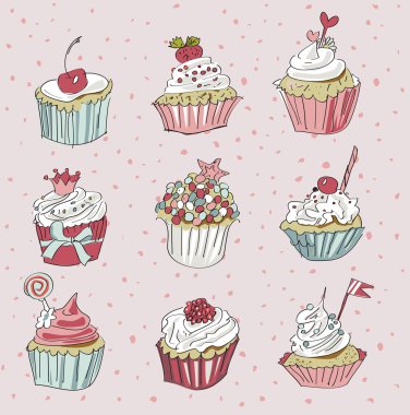 cupcakes kümesi vektör çizimi