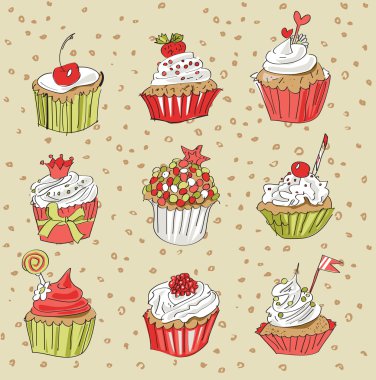 cupcakes kümesi vektör çizimi