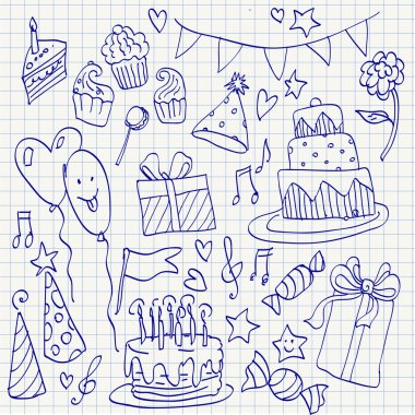 Doğum doodle yarım yamalak vektör çizim seti, el çekilmiş Icon