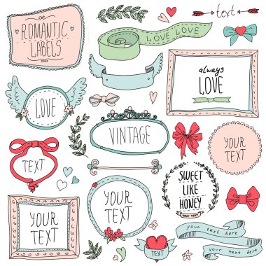 Romantic set of labels and ribbons clipart